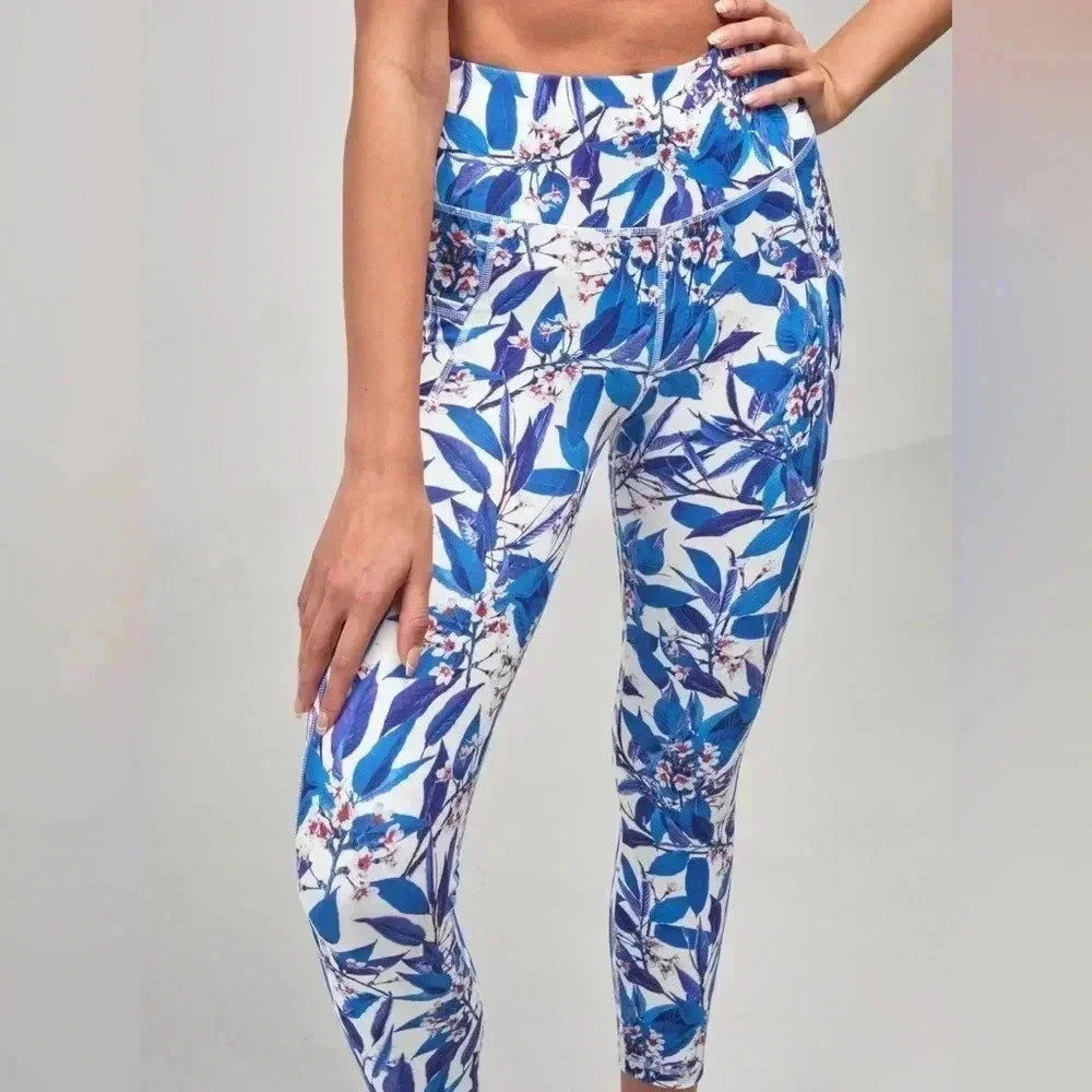 NWT Seaav Athletics Ankle Legging - Blue Flora Sz S